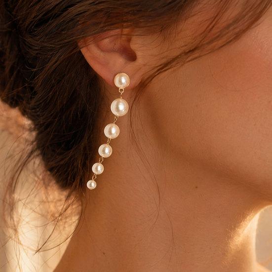 1 Pair Women Earrings, Imitation Pearls Long Earrings, French Style Long Drop Earrings, Lightweight Natural Earrings for Jewelry Gift