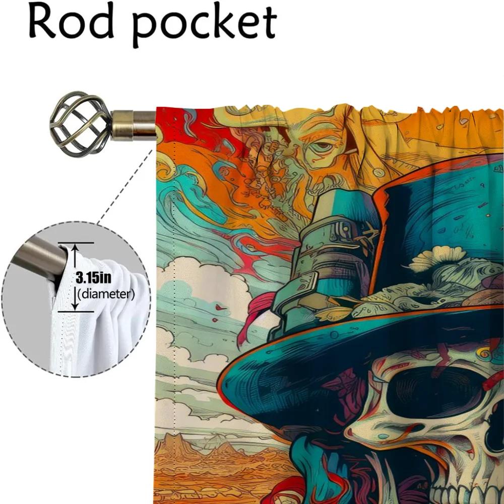 Musical Skull Kitchen Curtains for Living Room Home Interior Curtains 2 Pieces Partition Window Curtain Shades Tulle for Bedroom