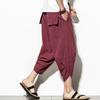 Harajuku Casual Wide Leg Harem Pants Men 2024 Summer Cotton Baggy Pants Striped Calf Length Trousers
