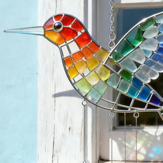 Rainbow Bird Sun Catcher Colorful Acrylic Hummingbird Suncatcher Rainbow Maker Hanging Bird Decoration for Indoor Window Garden Decor