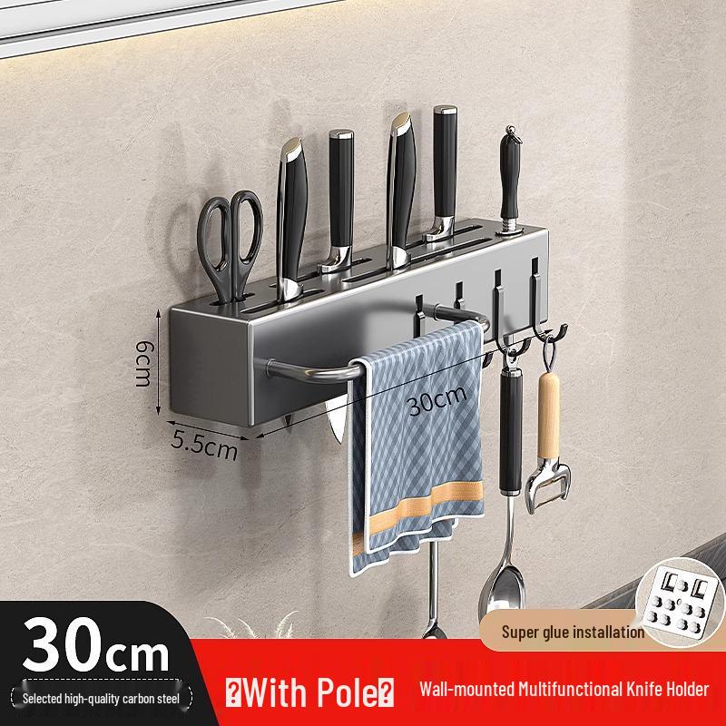 

Wall-Mounted Kitchen Knife & Utensil Holder, Punch-Free Multi-Functional Storage Rack