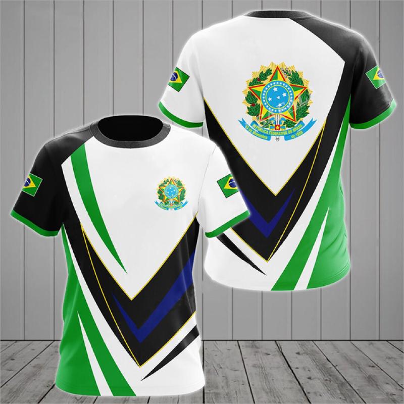 BRASIL Sommer Herren T-Shirt Brasilien National Emblem Flagge 3D Druck Lässig Rundhals T-Shirt Mode Pullover Kinderbekleidung