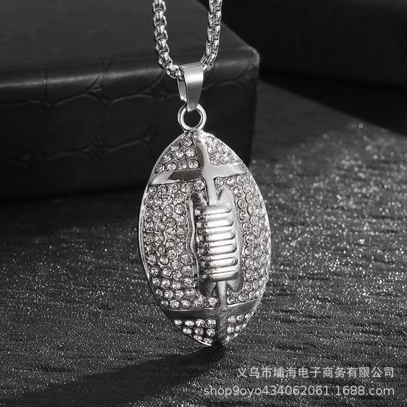 

Hip Hop Hiphop Jewelry, Titanium Steel Gold Plated Rugby Pendant Necklace