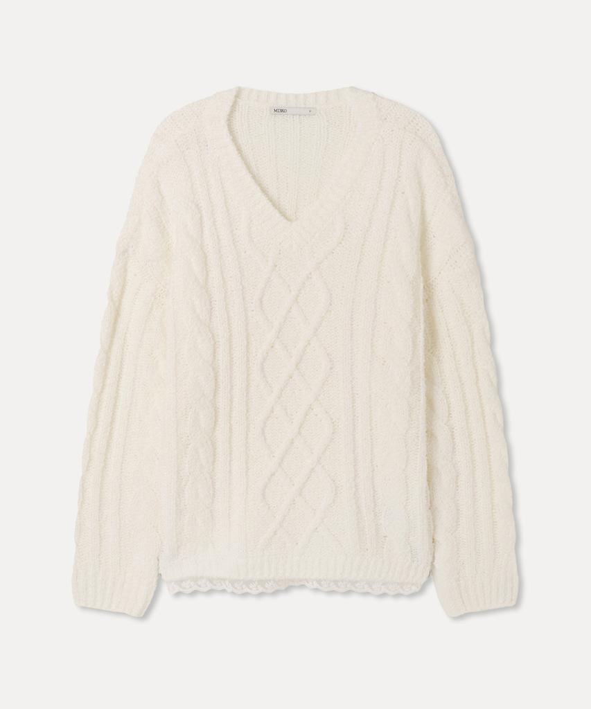 MIXXO V-Neck Lace Cable Pullover_Miwkag222T