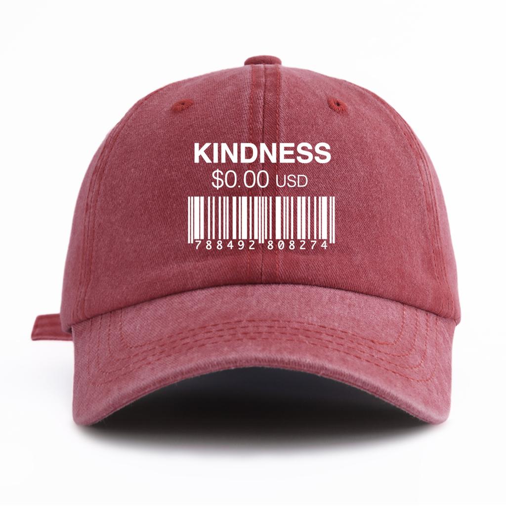 1pc KINDNESS Print Washed Baseball Cap for Adults,Minimalist Retro Style Casual Soft Adjustable Dad Hat, Perfect As Gift