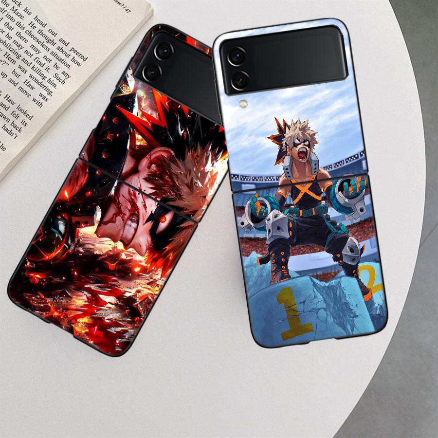 My Hero Bakugou Katsuki Phone Case For Samsung Z Flip 7 6 5G Galaxy Z Flip 5 4 3 Black Hard Cell Cover Luxury PC Shell Coque