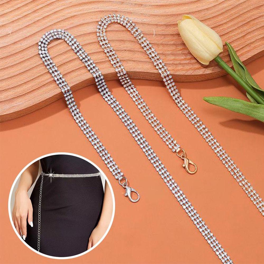 Adjustable Rhinestone Waist Chain Sparkling Elegant Waist Chain Summer Belt  Women's Accessories