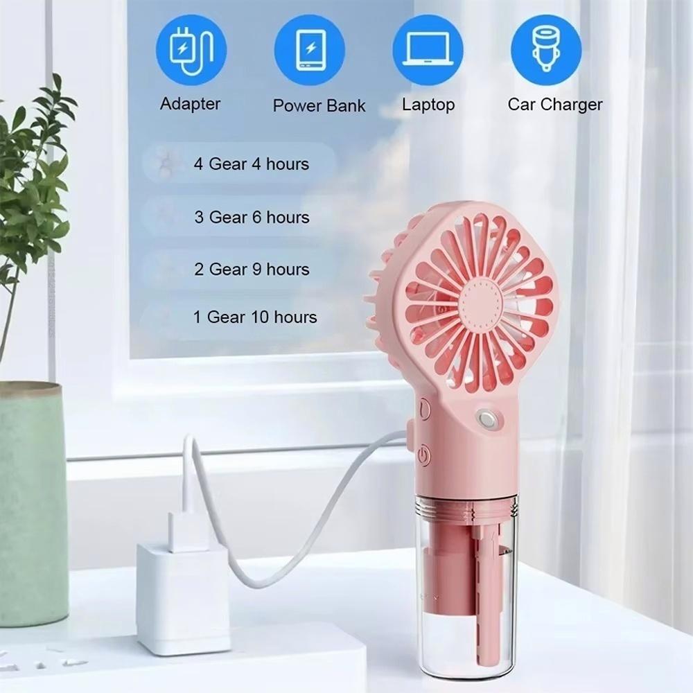 Portable Humidifier Fan, Handheld Mist Fan, USB Rechargeable Handheld Fan with Humidifier Mini Water Spray Hand Fan
