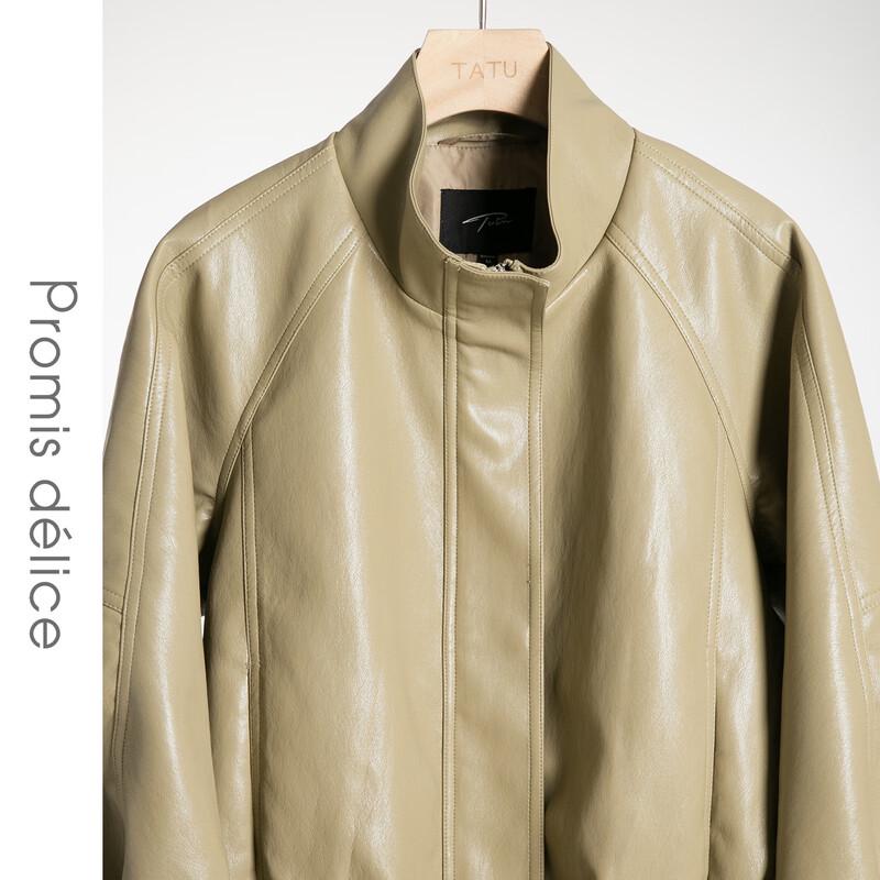Vintage American Style PU Leather Stand Collar Jacket