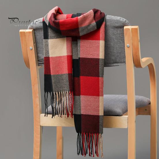 Scarves Men Scarf British Style Classic Plaid Fringed Tassels Soft Keep Warm Faux Cashmere Autumn Winter Adults Long for Riding