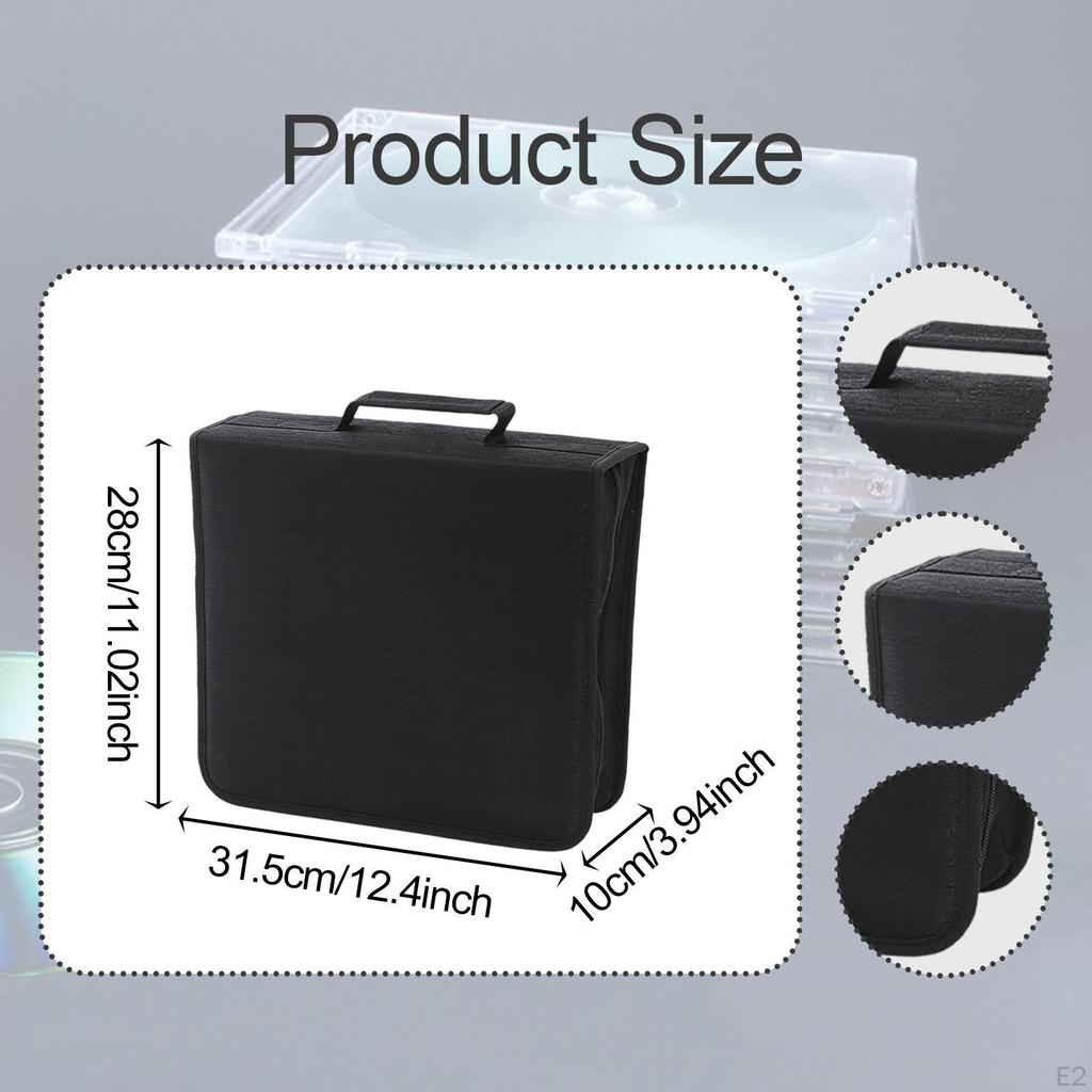 CD Case Holder DVD 256 Capacity Sleeves with Handle Trendy Portable Zipper Closure Bag