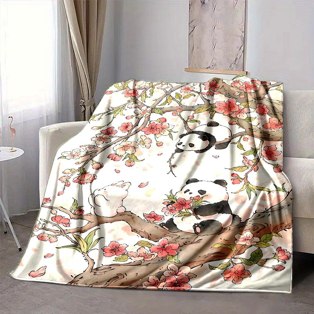 1pc Panda Blossom Lightweight Flannel Blanket, Comfortable and Warm Blanket, for Office and Camping Sofa Bed204