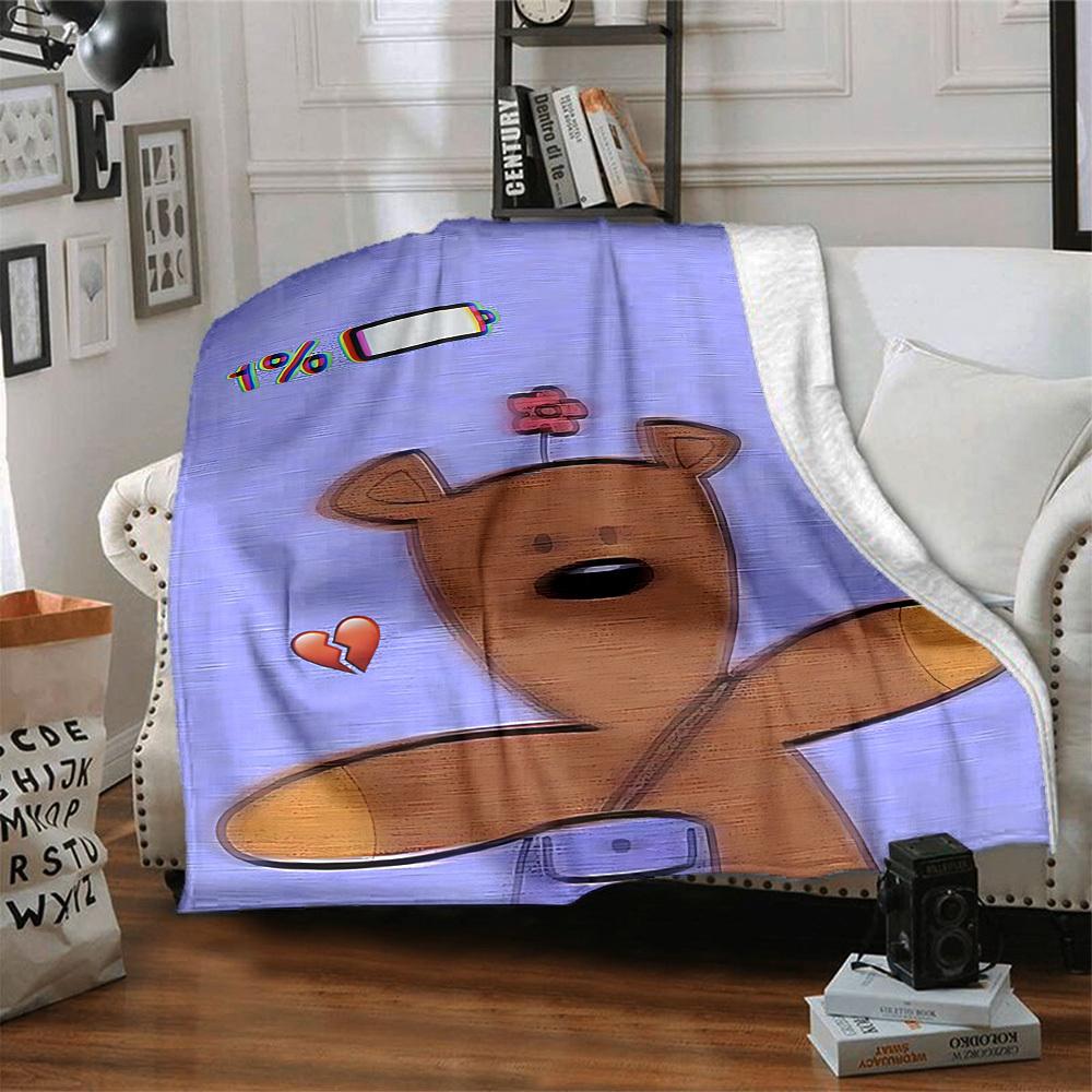 1pc Mr. Bean Bear Flannel Throw Blanket HD Printed Lightweight Soft Warm All Season Blanket for Sofa, Bed, Travel, Camping Machine Washable