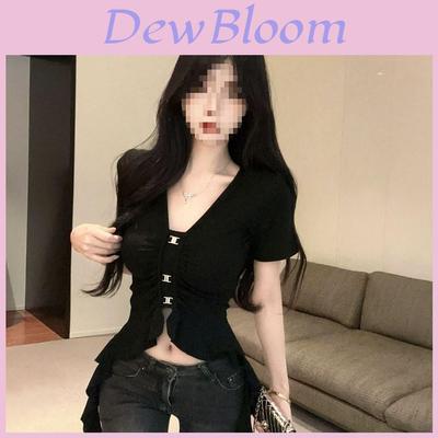Tshirt For Women Oversized Vneck With Embroidery In Black For Spring 2025