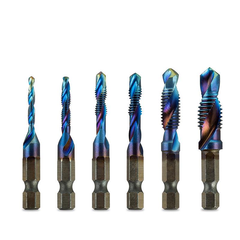 M3-M10 Metric HSS Titanium Coated 3-in-1 Combination Drill Tap, Hex Shank Spiral Flute for Blind Hole Tapping On CNC 1/6-Pcs