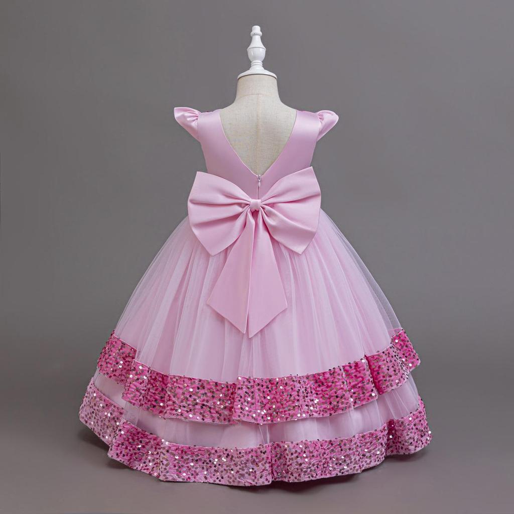2025 New Elegant Girl Wedding Dress Sequined Mesh Princess Dress 4-12 Year Old Girl Graduation Party Prom Evening Dress
