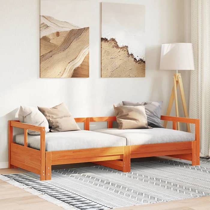 VidaXL Lit de jour sans matelas cire marron 80x200 cm bois pin massif, canapé-lit, lit d'invité, lit de repos double, lit de 854951