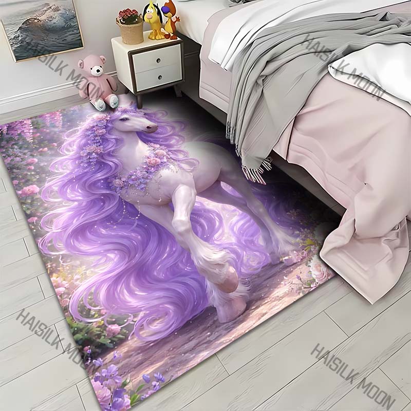 

1PC Purple unicorn with flowers Carpet for Living Room Bedroom Sofa Home Decor Rus Non-slip Floor Mat Luxury Gift 40cm x 60cm