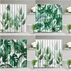Green Leaves Shower Curtain Monstera Leaf Tropical Plant Spring Bathroom Curtain Bathtub Decor Waterproof Fabric with Hooks