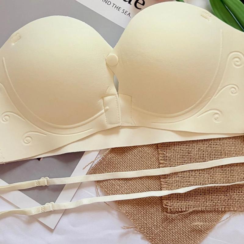 Beige Removable Strap Seamless Bra with Adjustable Straps S шампанского