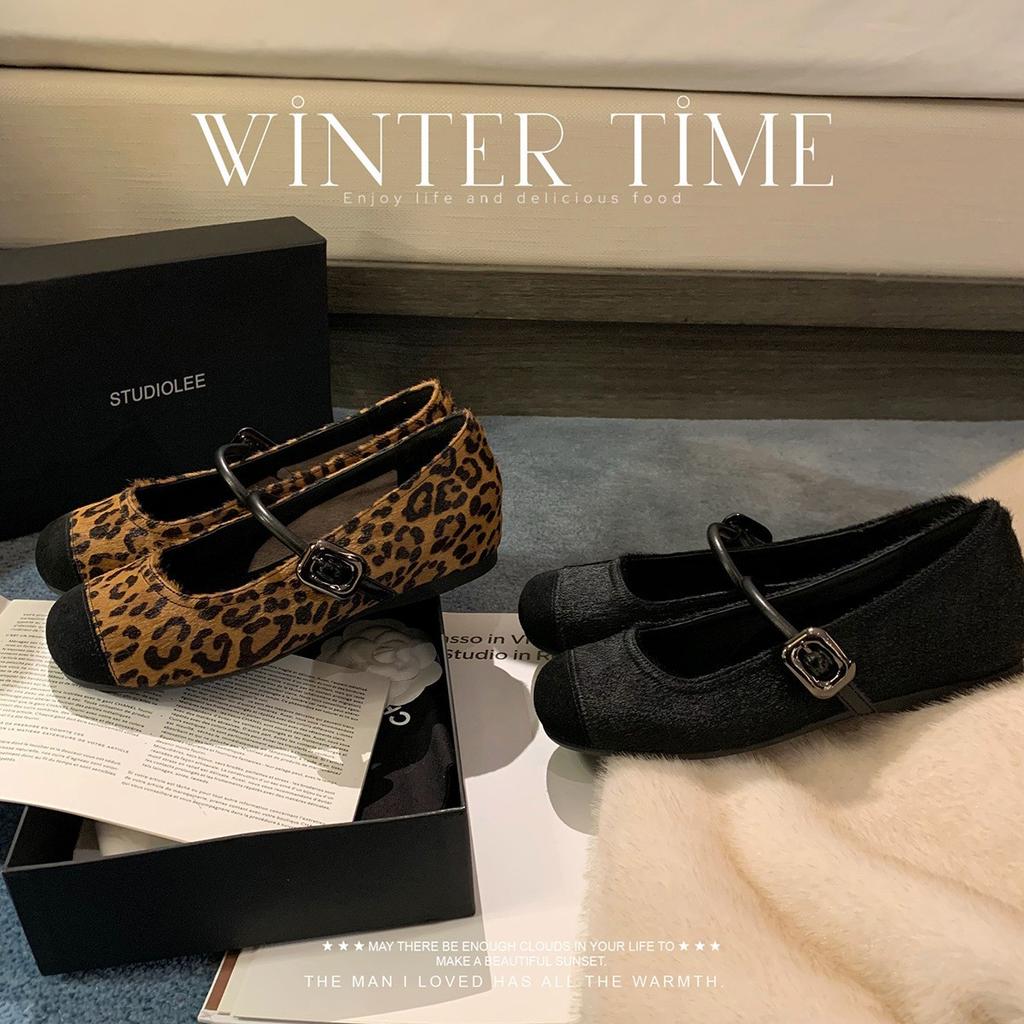 Grape mother same style~ Scarlett daughter~ temperament round head with leopard print inner height increase Mary Jane single shoes