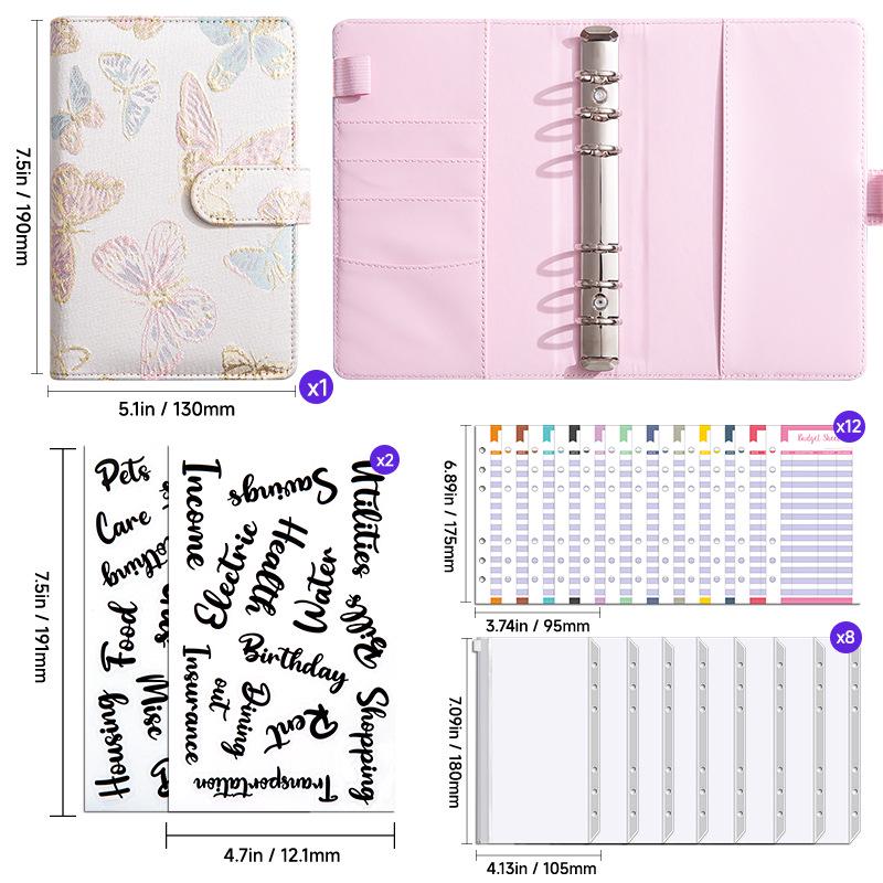 Creative A6 Loose-leaf Notebook with Zipper Bag - Macaron Floral Cash Budget Planner