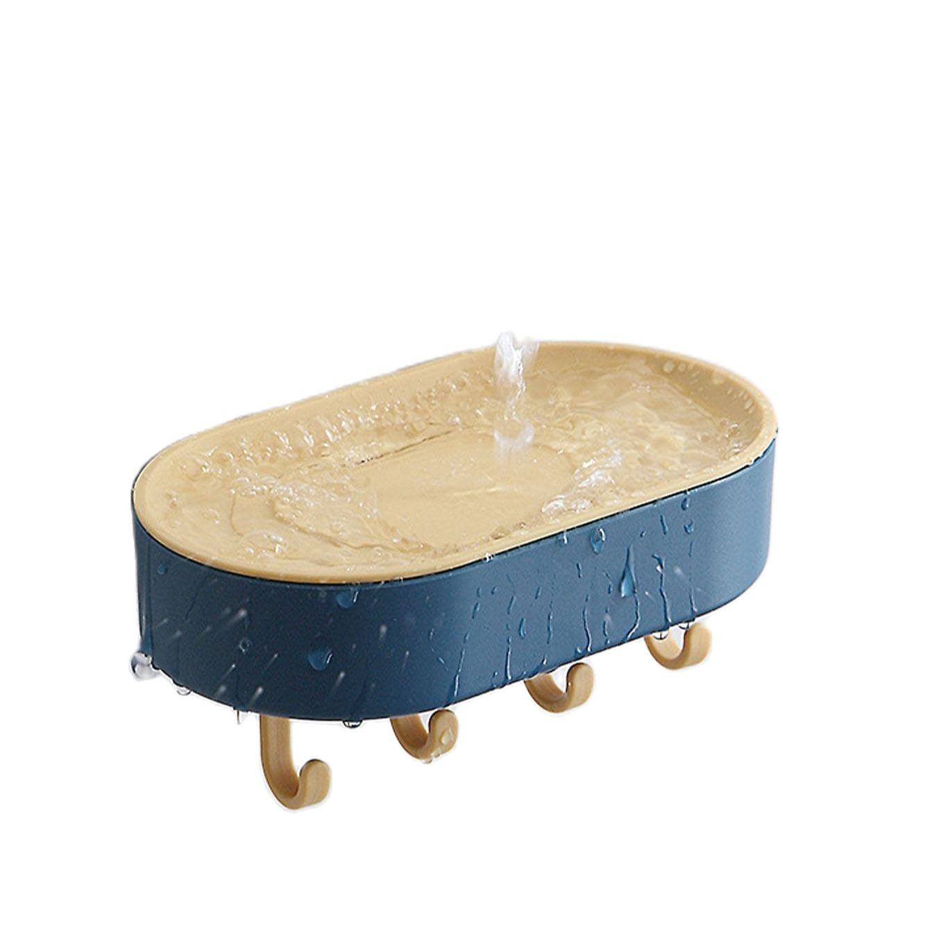 

1 шт. - Многофункциональная мыльница с крючками для ванной комнаты, креативная дренажная полка для хранения мыла, без перфорации, присоска, персонализированная, милая H синий