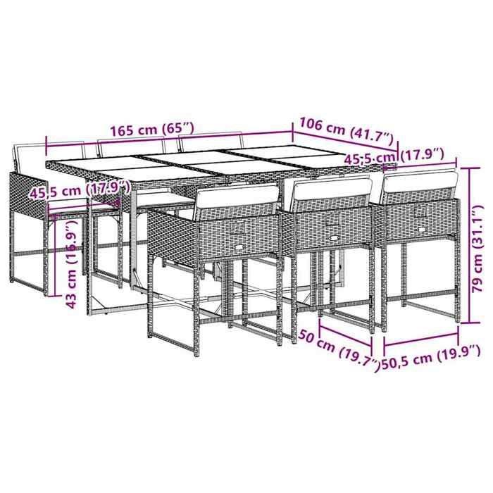 VidaXL Ensemble à manger de jardin et coussins 7 pcs gris rotin 3211268