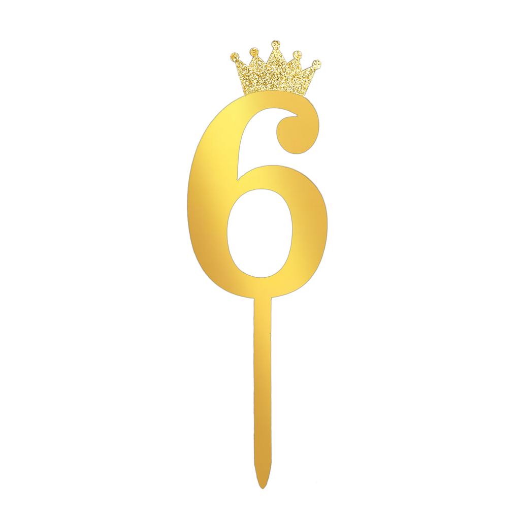 Number Cake Topper Gold Silver Crown Acrylic 0-9 Digital Birthday Party Cake Insert Cake Decoration Wedding Cakes Dessert Decor