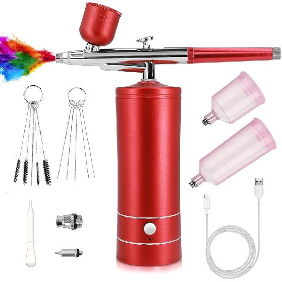 Airbrush Kit with Compressor, Air Brush Gun Rechargeable Portable High Pressure Air Brushes with 0.3mm Nozzle and Cleaning Brush Set for Painting,