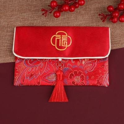 Mots de bénédiction Brocart Rouge Enveloppe Bouton Broderie Hongbao Pompon Meilleurs Vœux Nouvel An Poches Rouges Dîner de Remise de Diplôme