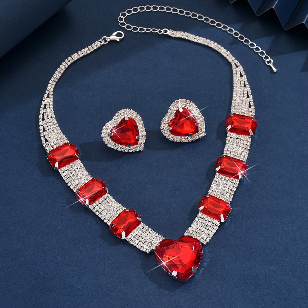 Jewelry Set Luxury Wedding Party Women'S Accessories Heart Rhinestone Necklace Stud Earrings Bridal Set