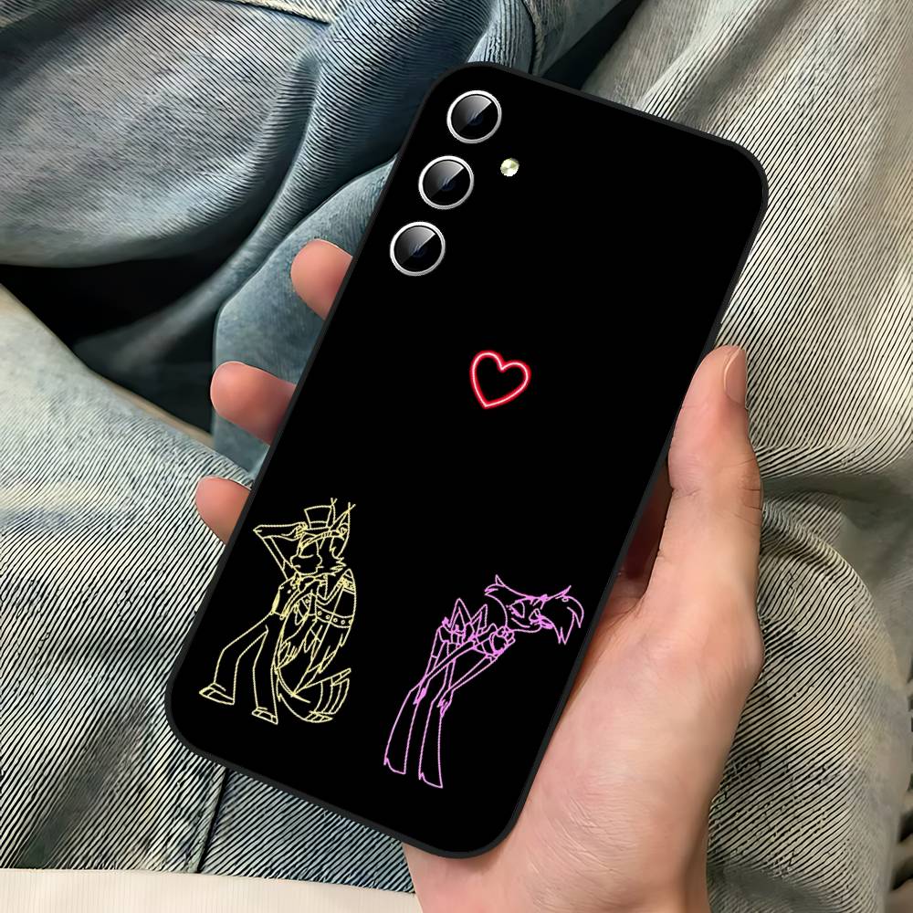 Etui na telefon Anime H-hazbin Hotel Dla Samsung S24/S25/S22 S30/A51 52/Lite/Ultra/5G/Plus/FE - Cienkie Odporne na wstrząsy Czarne Ochronne