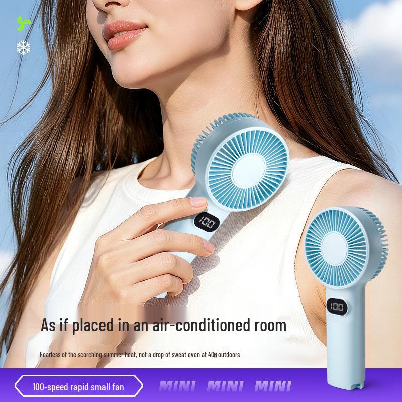 New 100-Speed Portable Handheld Fan with Digital Display, USB Charging, Ideal for Outdoor Summer Cooling, Customizable Logo Option