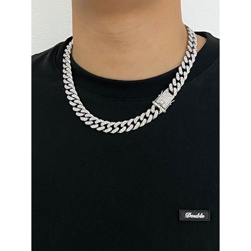 G-Overshare Fashion Street Rap Shining Full Diamond Cuban Necklace Ins Men & Women Trendy Hip Hop Clavicle Chain