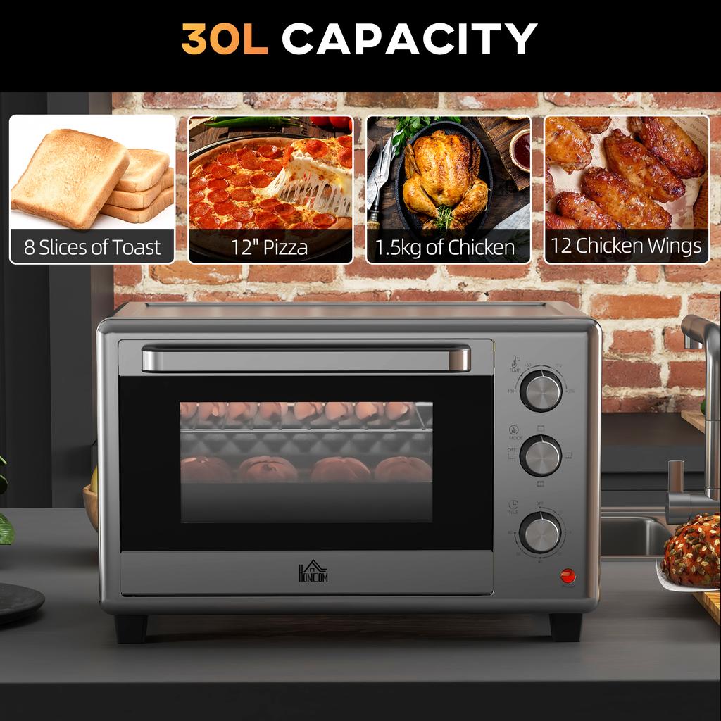 30L 60-230 degrees C Mini Electric Oven, with Accessories - Silver Tone