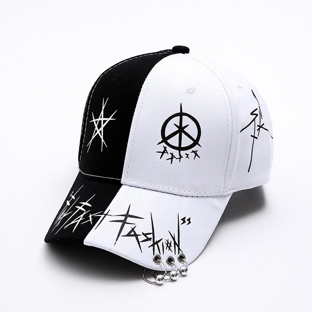 

Men Women Baseball Cap with Ring Hip Hop Fashion Pattern Hat black+white black+white#1