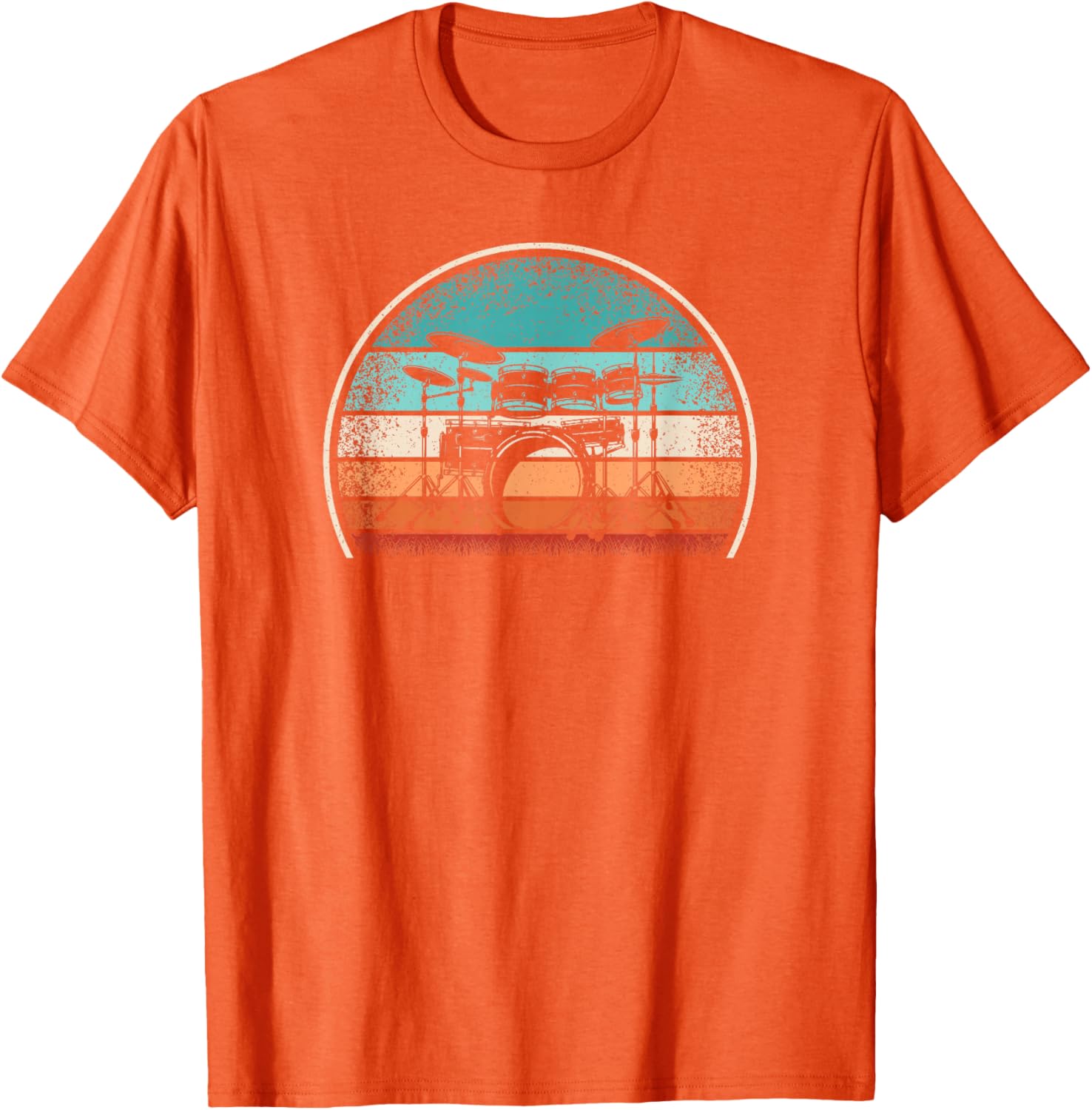 

Retro Drum Set Drummer Vintage Sunset Graphic Tee Casual Cotton T-Shirt for Music Lovers 4XL