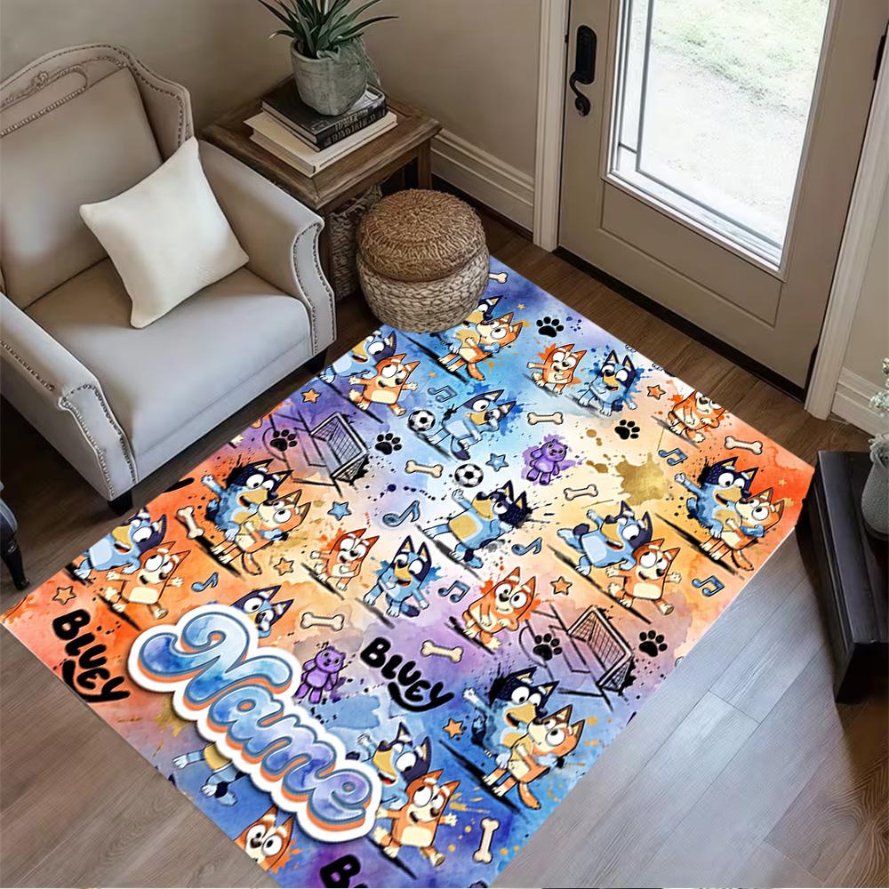 Bluey Adventures Customize Text Area Rug Perfect for Study room Foyer Dormitory Kitchen Antislip Carpet Office home decor Perfect Gift for Women/Men