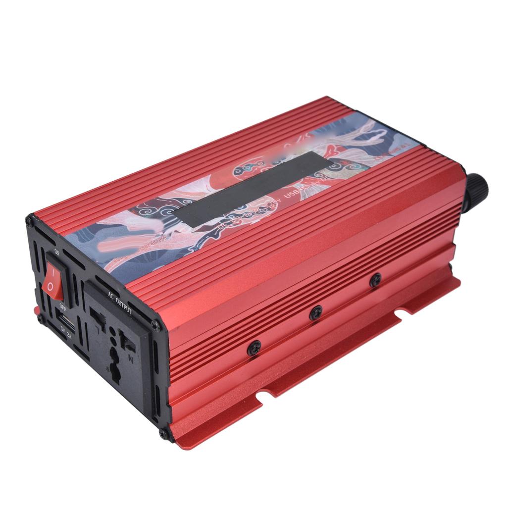 300W Smart Power Converter with Display Aluminium Alloy DC12V to AC220V Power Inverters Rouge