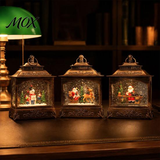 Warm Light Bedside Lamp Christmas Snow Globes with LED Light, Up Sphere Indoor Night Lantern, Battery/USB Powered Swirling Glitter Decorations