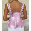 Women Summer New French Polka Dot Drawstring Waist Peplum Hem Cami Top