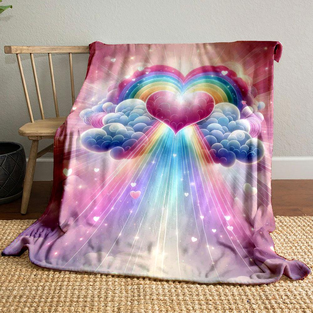 Heart Rainbow Cloud Blanket bedroom Blanket for Livingroom Couch lunch break Soft throw for Friend's festival Gift