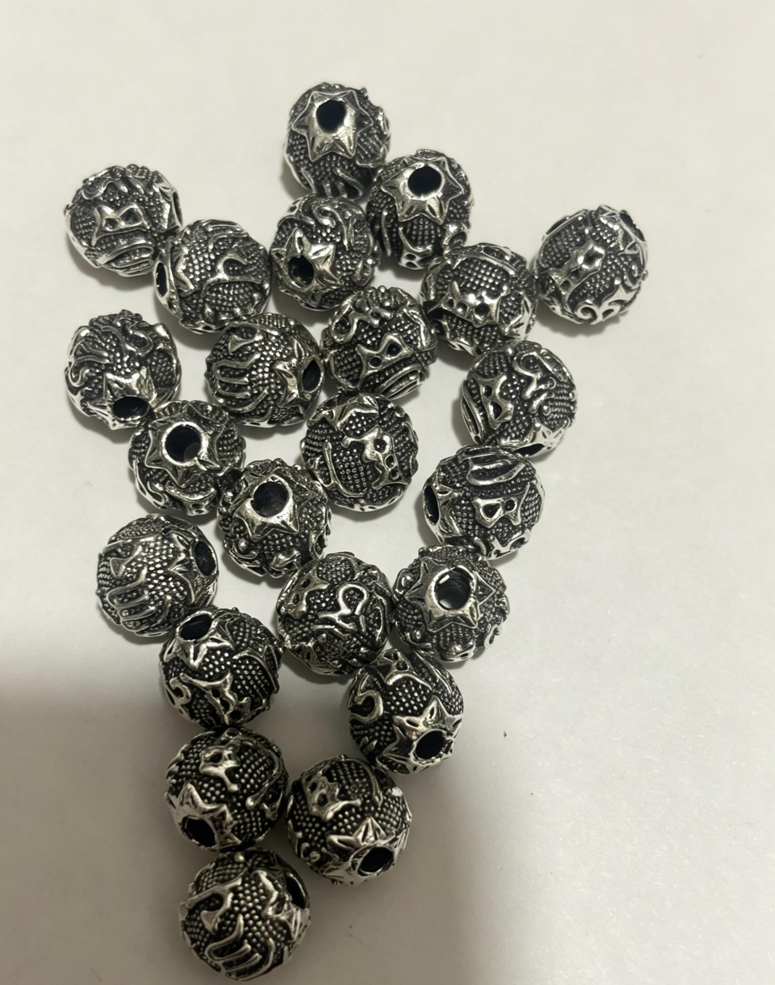 Tibetan Silver Alloy Six-Character Mantra Round Beads for DIY Jewelry, Various Specifications Available