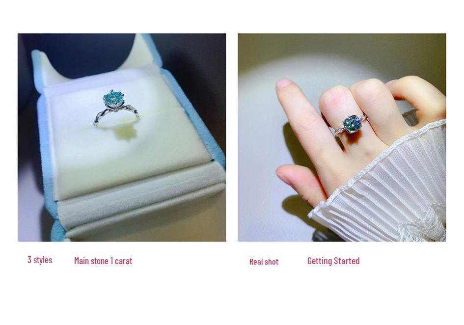 Elegant Women's Green Moissanite Ring: Multiple Styles, Simple, Full Diamond Design.