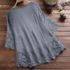 Summer Women Casual Solid Shirt Linen Stitching Lace Flower V-neck Loose Blouse Elegant Holiday Shirts