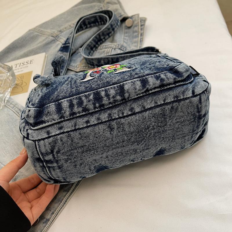 Multi-layer Denim Bag Vintage Shoulder Bag Women's Embroidered Crossbody Bag