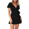 Boho Floral Wrap Dress for Women V Neck Short Sleeve Short Swing Dress