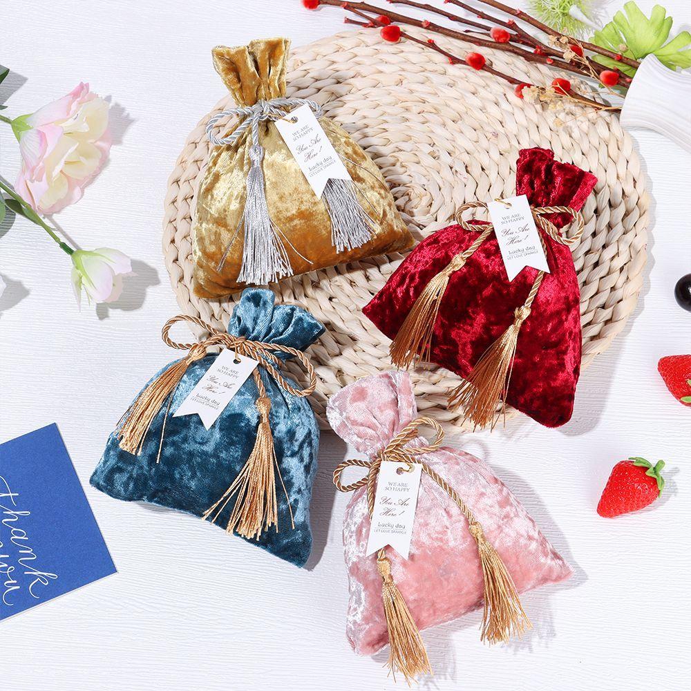 Velvet Candy Bag Gift Bags Velvet Cloth Drawstring Bags 3 Sizes Tassel Bag Wedding Party Candy Pouches