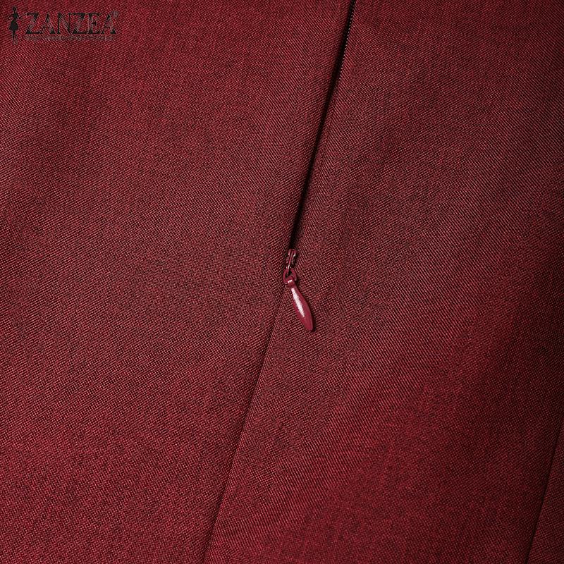 ZANZEA Women Summer Stand Collar Casual Short Sleeve Print Dress